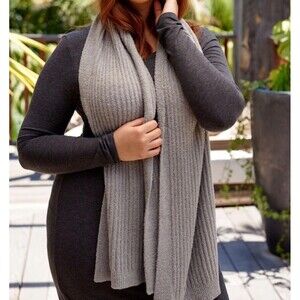 Barefoot Dreams CozyChic Lite Knit Ribbed Scarf In Silver Gray NWOT